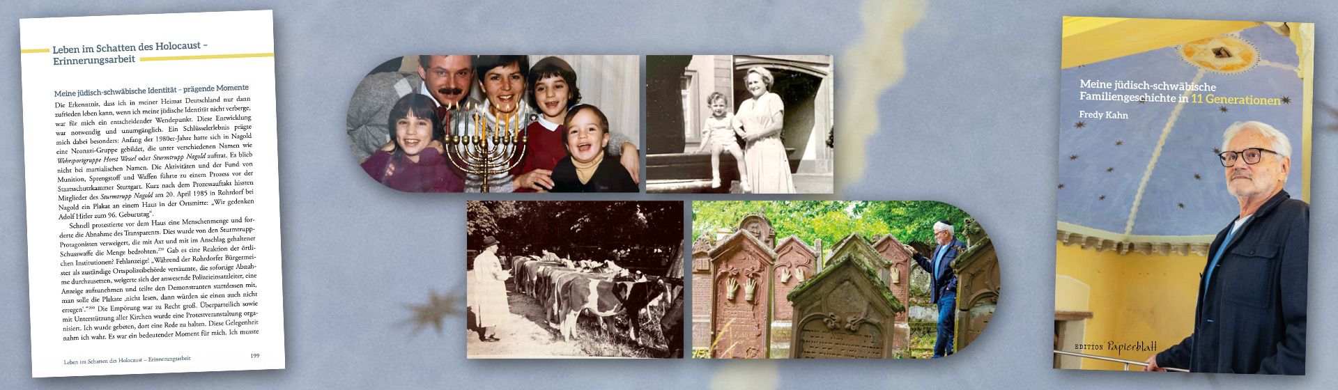 Buchcover, Leseprobe und Familienfotos aus dem Buch »Meine jüdisch-schwäbische Familiengeschichte in 11 Generationen« von Fredy Kahn