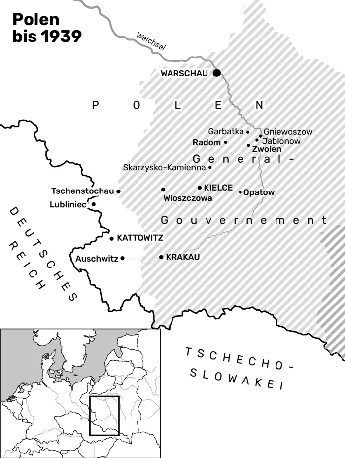 Kartenausschnitt südwestliches Polen mit den Grenzen von 1936, David Dharsono, 2020, Rechte: Papierblatt.